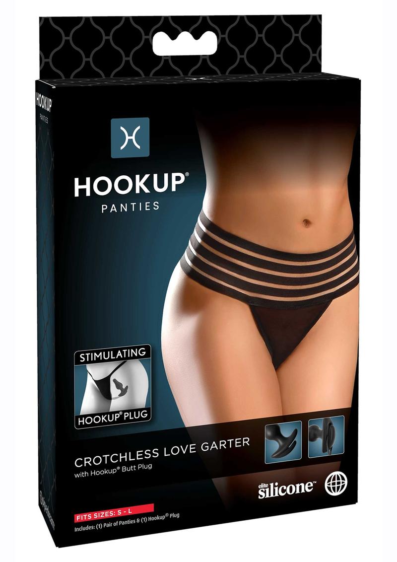 Hookup Panties Crotchless Love Garter - SM/LG - Black