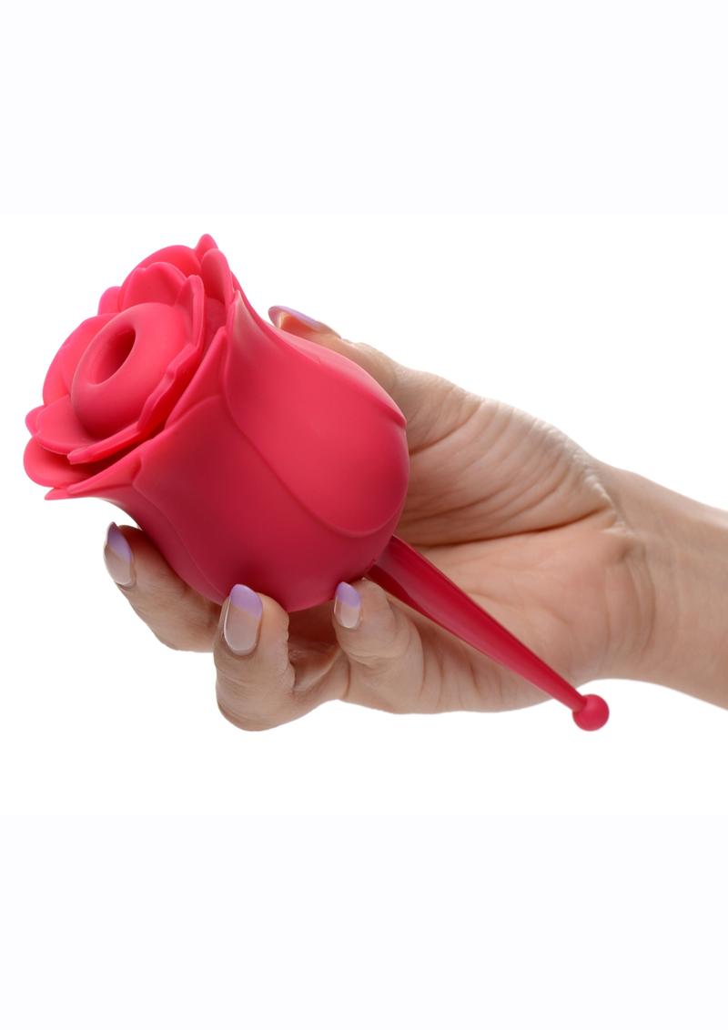 Inmi Bloomgasm Sucking andamp; Vibrating Rose Silicone Rechargeable Clit Stimulator - Red
