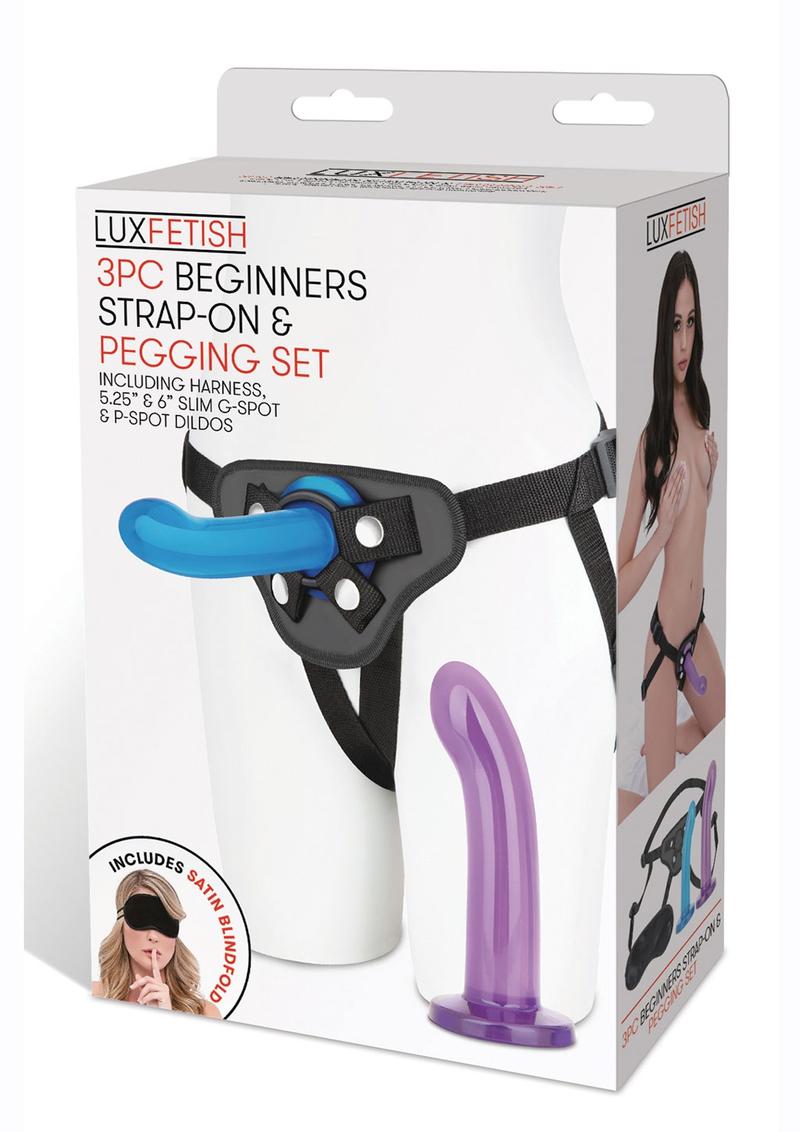 Lux Fetish Beginners Strap-on andamp; Pegging Set 3 Piece - Blue/Purple