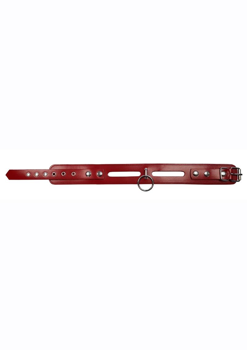 Rouge Leather Fashion Bondage Collar with O-ring - Red