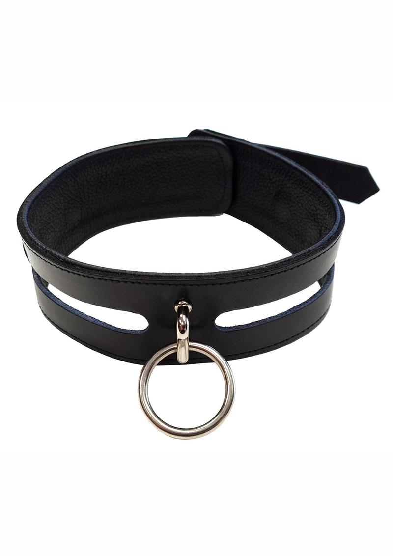 Rouge Leather Fashion Bondage Collar With O-Ring - Black