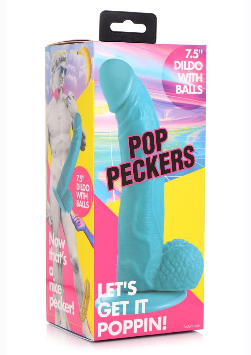 Pop Peckers Dildo with Balls 7.5in - Blue