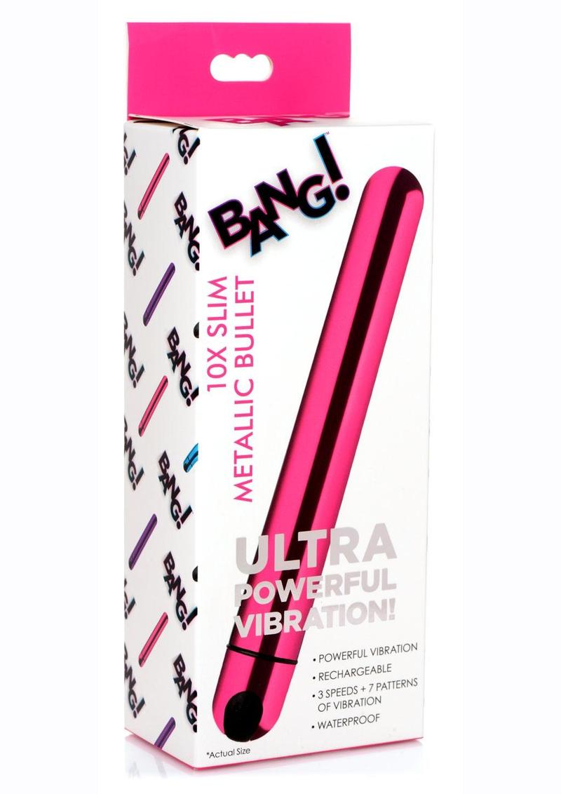 Bang! 10X Slim Metallic Rechargeable Silicone Bullet - Pink