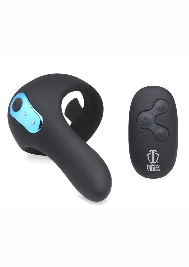 Trinity 4 Men 7X Rechargeable Silicone Cock Ring with Taint Stimulator and Remote Control - Black