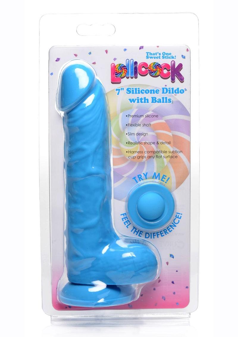 Lollicock Silicone Dildo with Balls 7in - Berry