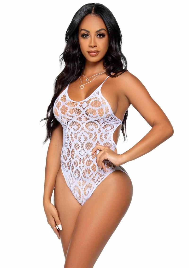 Leg Avenue Seamless Scroll Lace with Nearly Naked Strappy Back - O/S - White