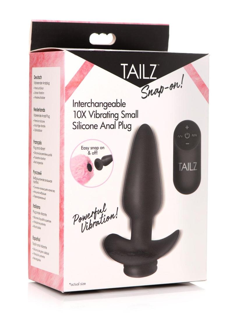 Tailz Snap-On 10X Rechargeable Silicone Anal Plug With Remote Control - Small - Black/Pink