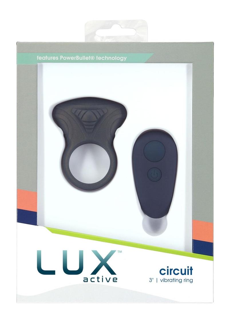 Lux Active Circuit Rechargeable Silicone Cock Ring with Remote Control - Navy