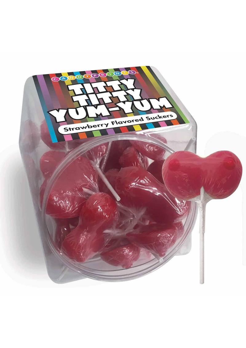 Titty Titty Yum Yum Boob Pops Strawberry Flavor - Red - (48 each per bowl)