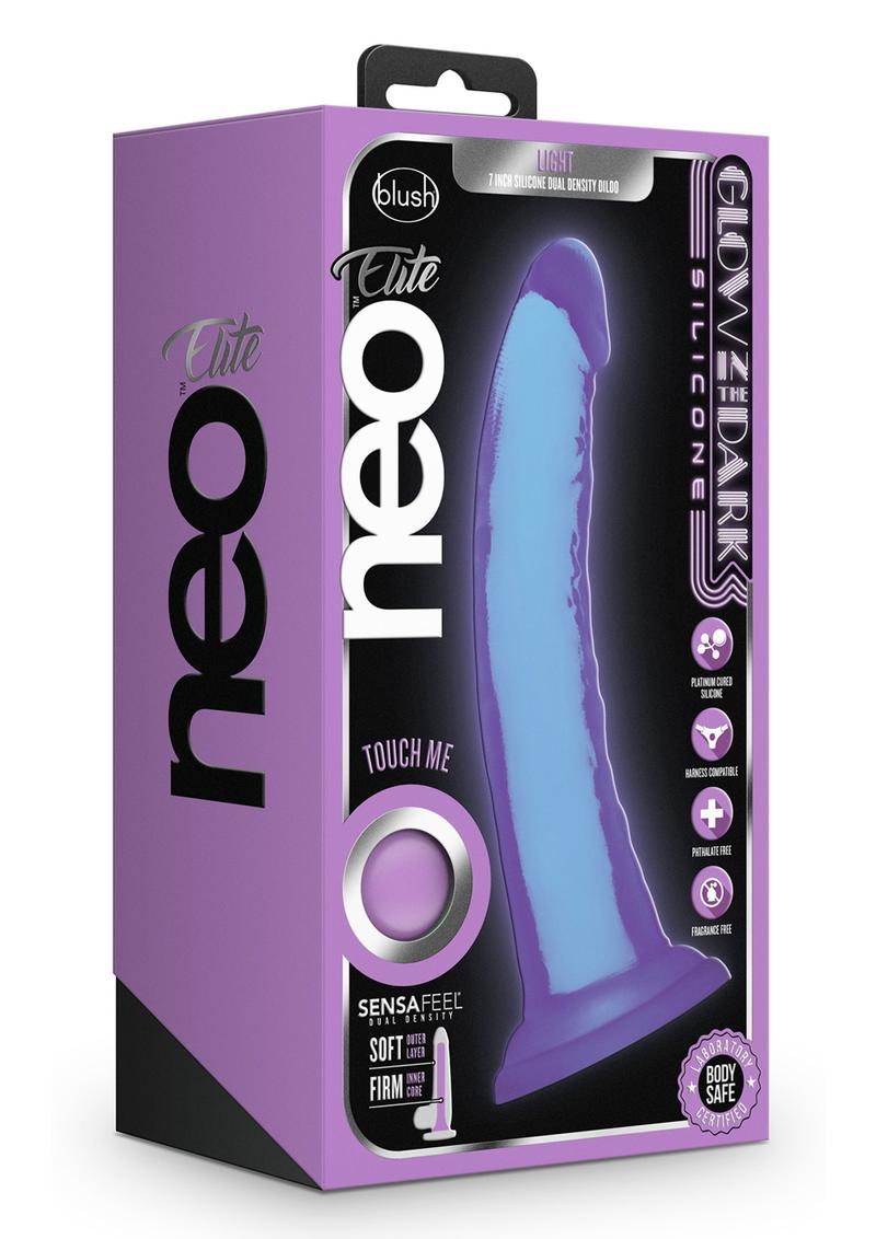 Neo Elite Glow In The Dark Light Silicone Dual Dense Dildo 7in - Neon Purple