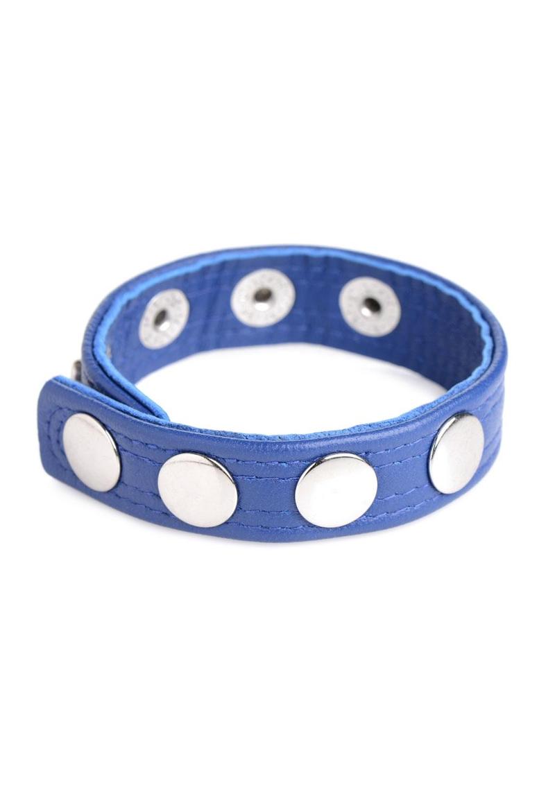 Cock Gear Leather Speed Snap Cock Ring - Blue