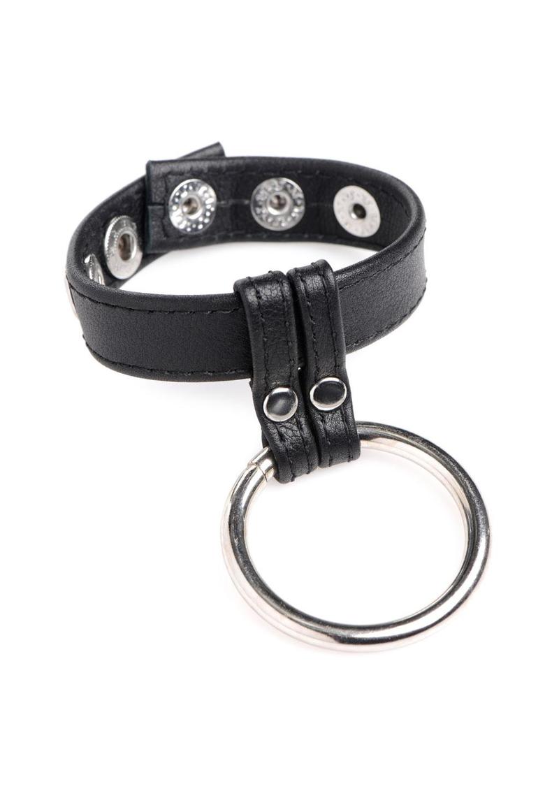 Cock Gear Leather and Steel Cock andamp; Ball Ring - Black