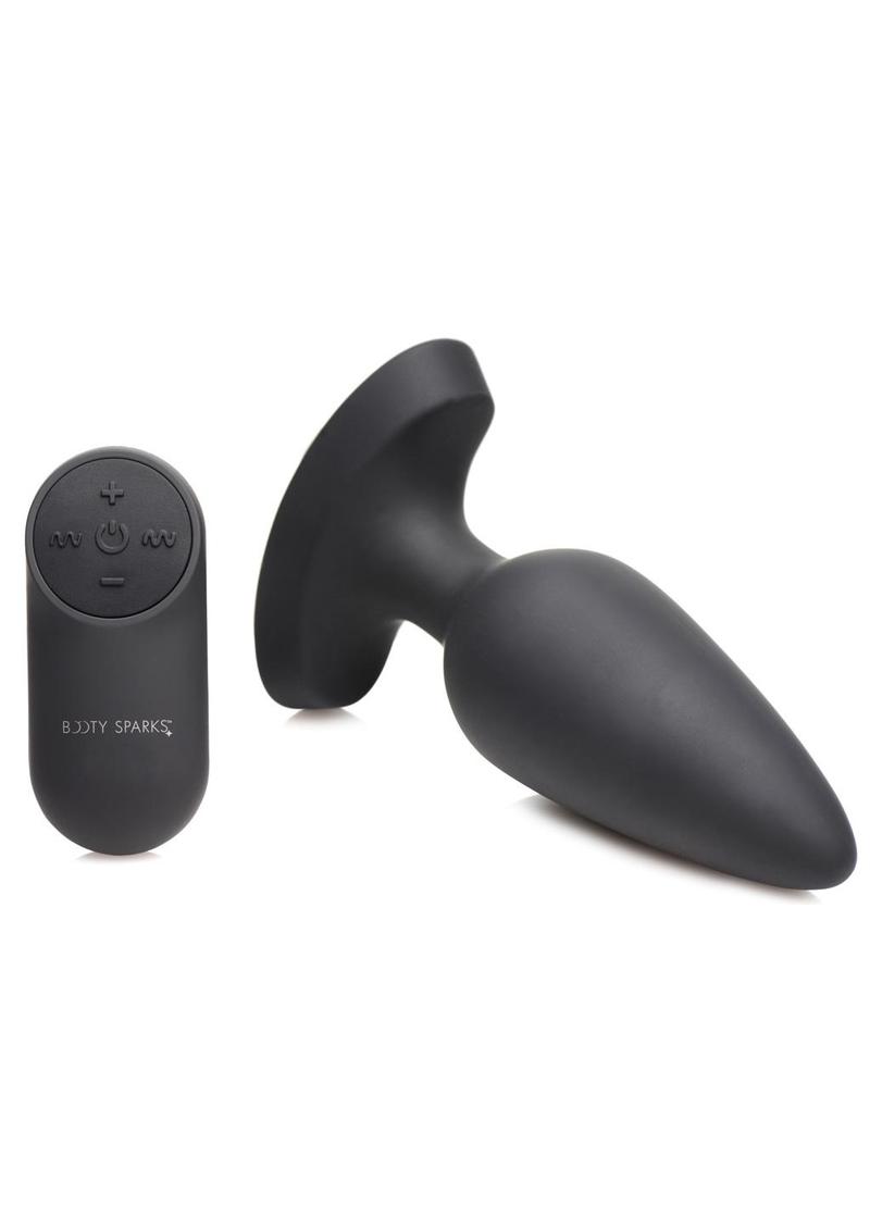 Booty Sparks Laser Heart Rechargeable Silicone Anal Plug with Remote Control - Large - Black with Red Lights