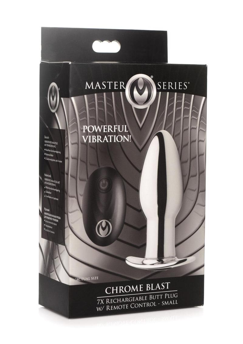 Master Series Chrome Blast 7X Rechargeable Anal Plug with Remote Control - Small - Silver