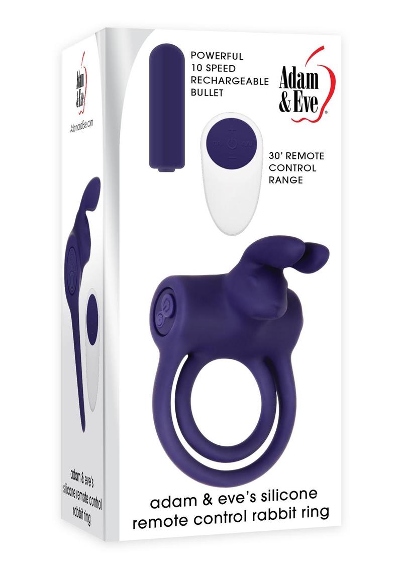 Adam andamp; Eve Silicone Remote Control Rechargeable Rabbit Ring - Purple