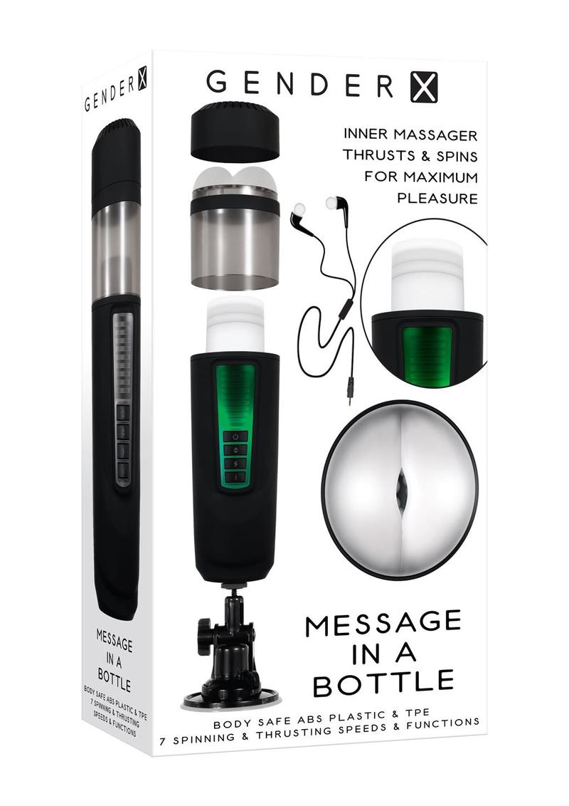 Gender X Message In A Bottle Rechargeable Thrusting Spinning Stroker - Black/Clear
