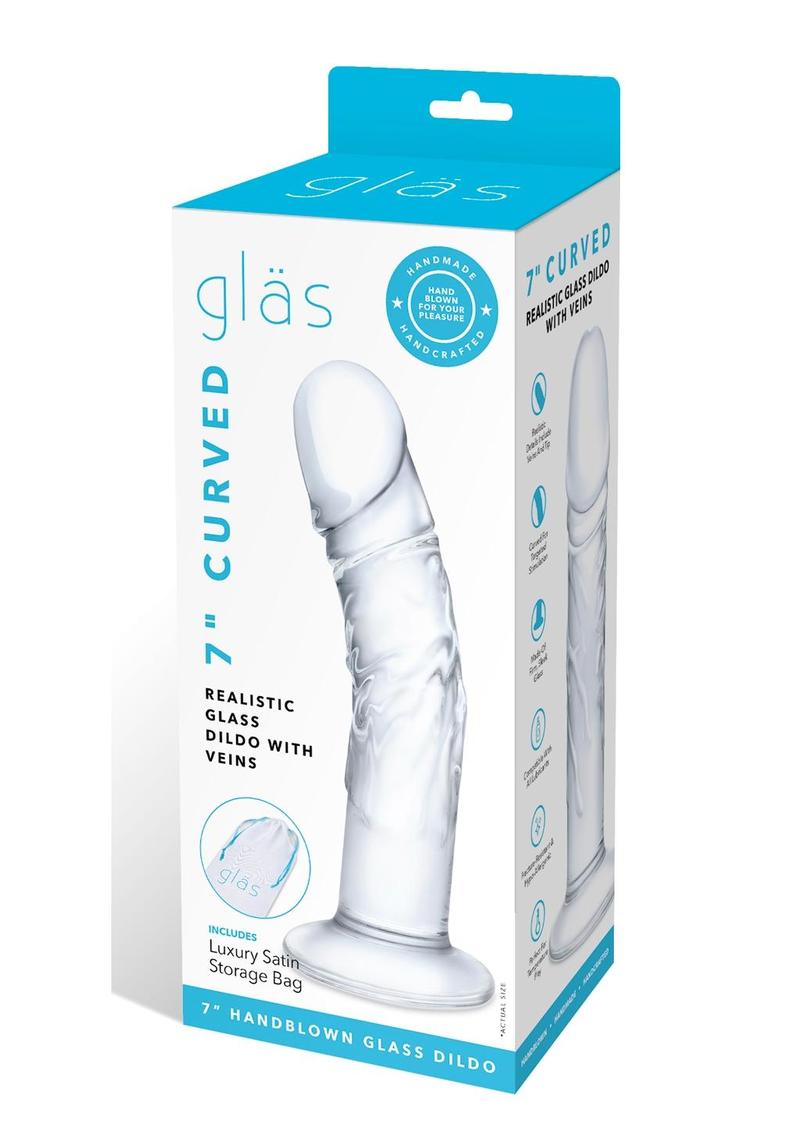 Glas Curved Realistic Glass Dildo with Veins 7in - Clear