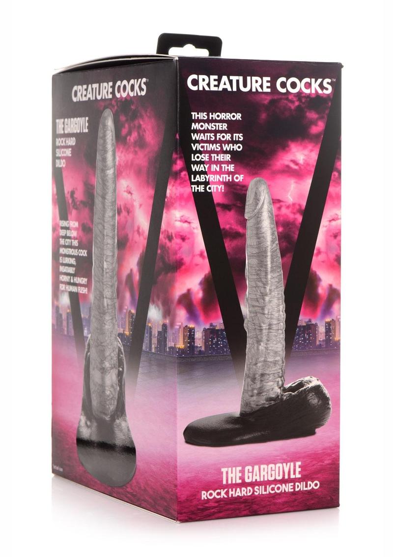 Creature Cocks The Gargoyle Rock Hard Silicone Dildo 9.3in - Silver/Black