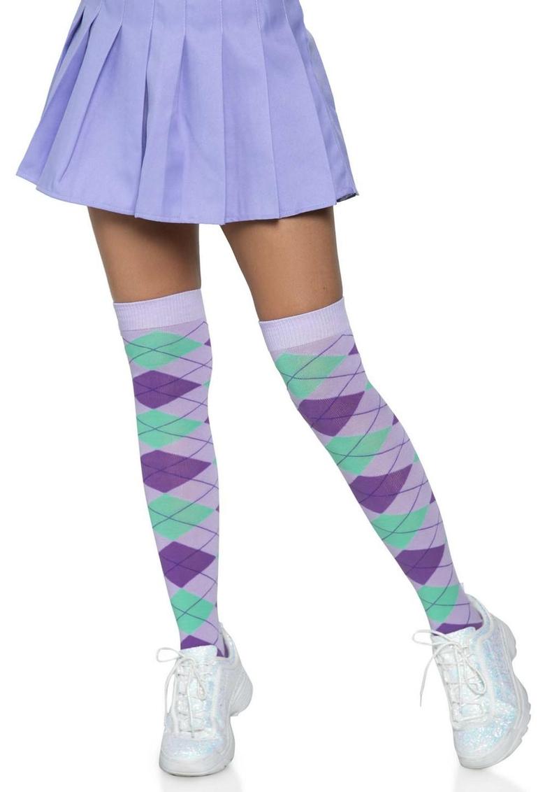 Leg Avenue Argyle Knit Over The Knee Socks - O/S - Lavender