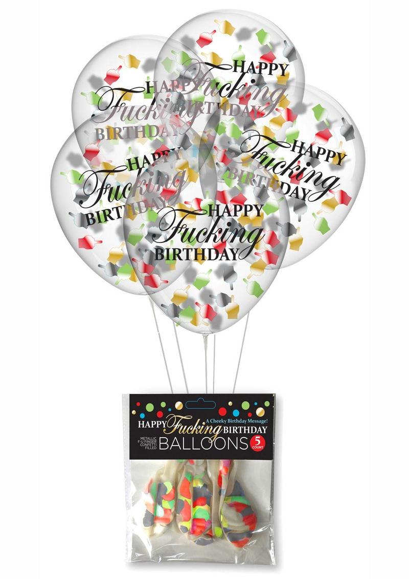 Happy F`n Birthday Confetti Balloons (5 per Pack) - Black/Gold