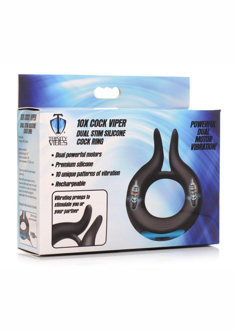 Trinity 4 Men 10X Cock Viper Dual Stimulating Rechargeable Silicone Cock Ring - Black