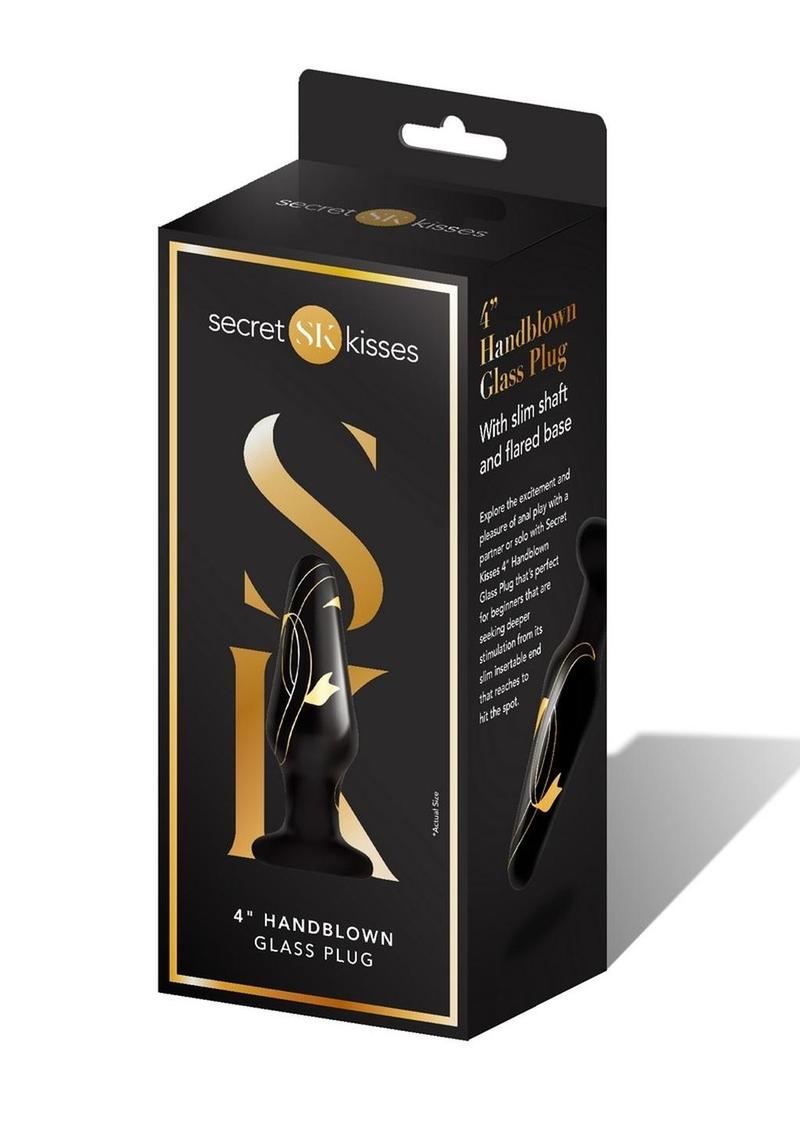 Secret Kisses Handblown Glass Plug 4in - Black/Gold