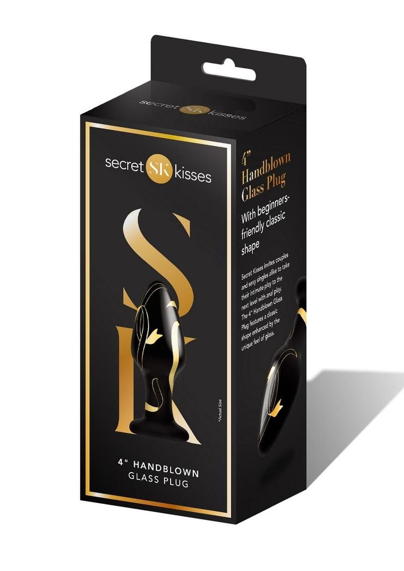 Secret Kisses Handblown Wide Glass Plug 4in - Black/Gold