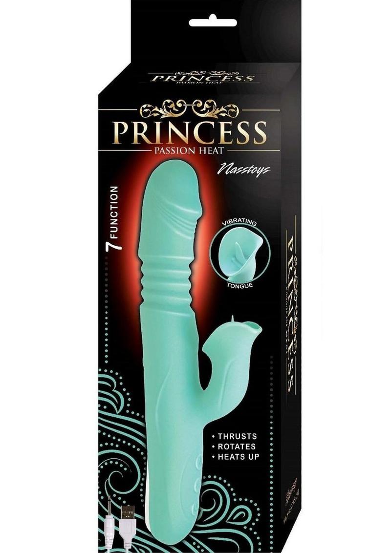 Princess Passion Heat Rechargeable Silicone Warming Vibrator with Clitoral Wheel - Aqua