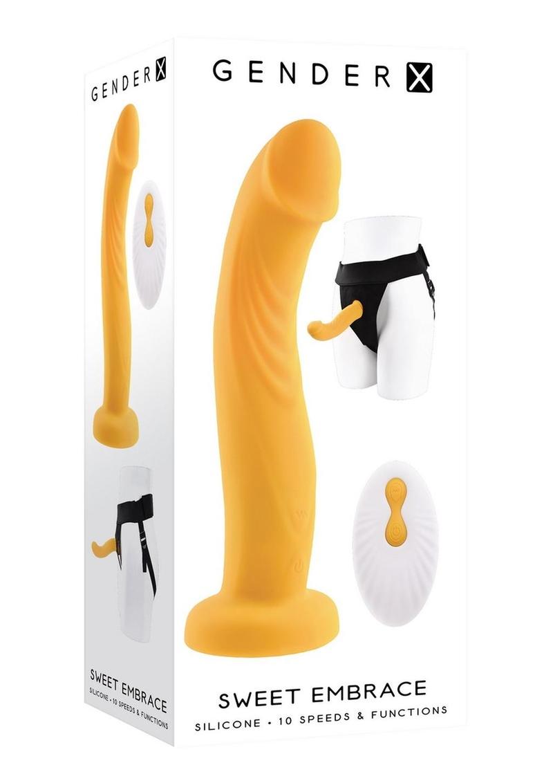 Gender X Sweet Embrace Rechargeable Silicone Dual Vibrating Strap-On with Remote Control - Yellow/Black
