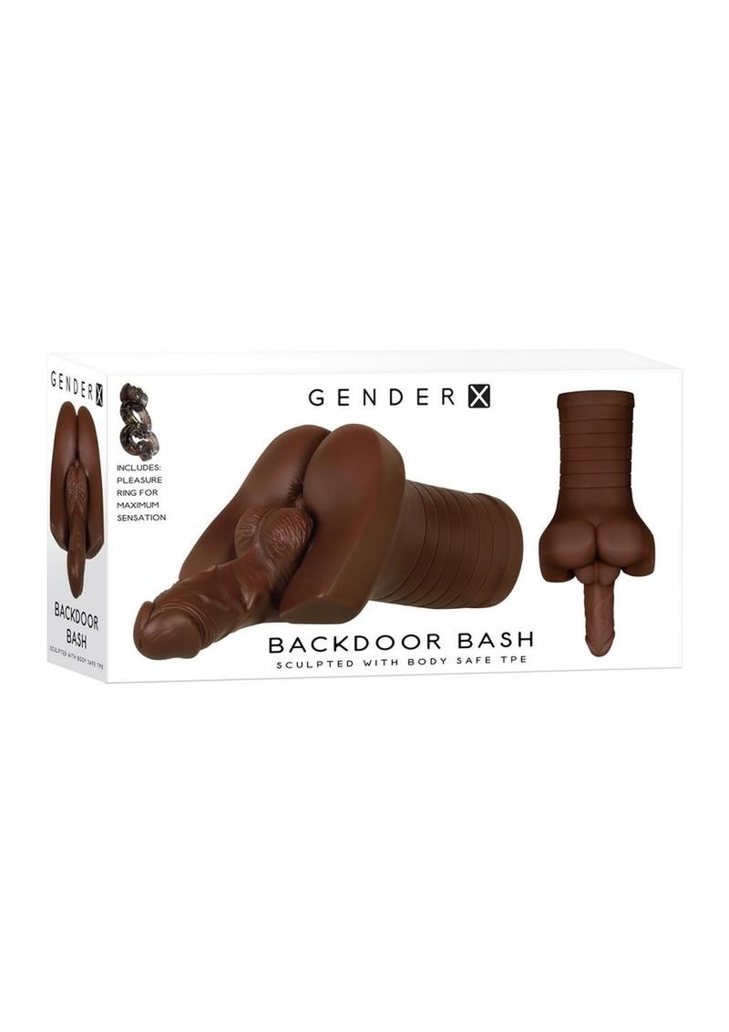 Gender X Backdoor Bash Stroker with Vibrating Cock Ring - Caramel