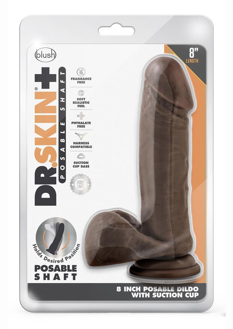 Dr. Skin Plus Posable Dildo with Balls 8in - Chocolate