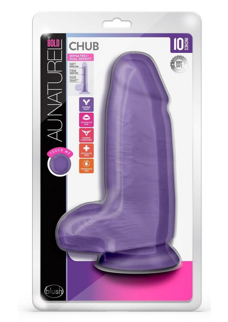 Au Naturel Bold Chub Dildo with Suction Cup and Balls 10in - Purple