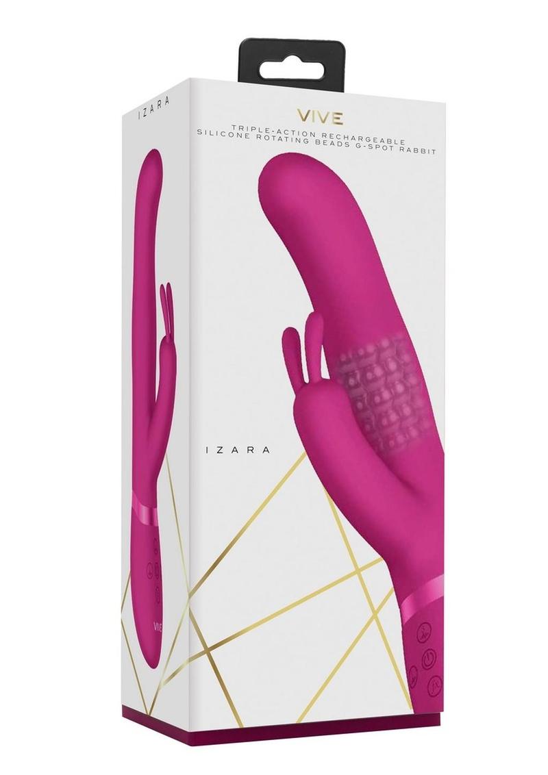 Vive Izara Triple Action Rechargeable Silicone Rotating Beaded G-Spot Rabbit Vibrator - Pink