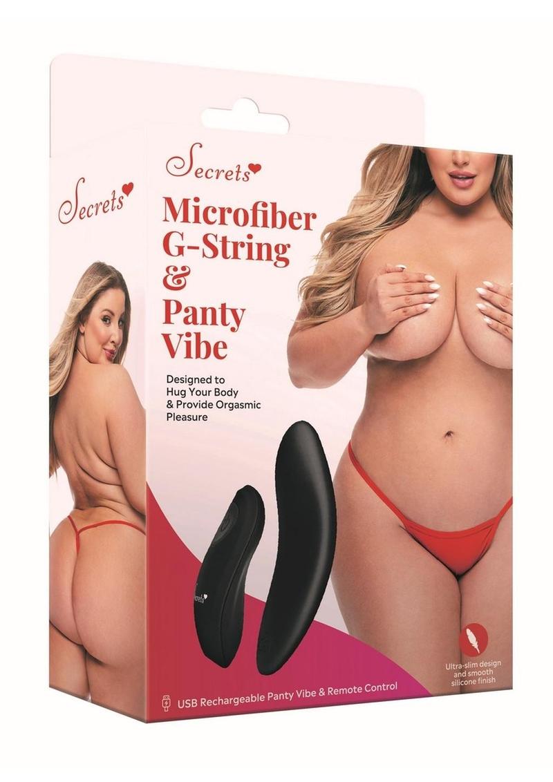 Secret Kisses Rechargeable Silicone Microfiber G-String and Panty Vibe with Remote Control - Queen - Red