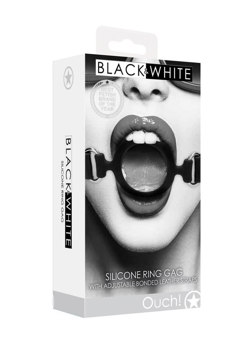 Ouch! Silicone Ring Gag with Adjustable Bonded Leather Straps - Black