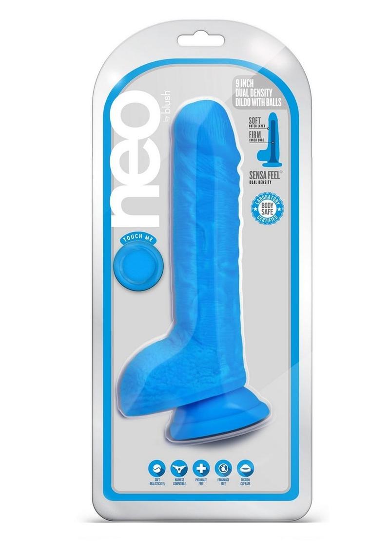 Neo Dual Density Dildo 9in - Neon Blue