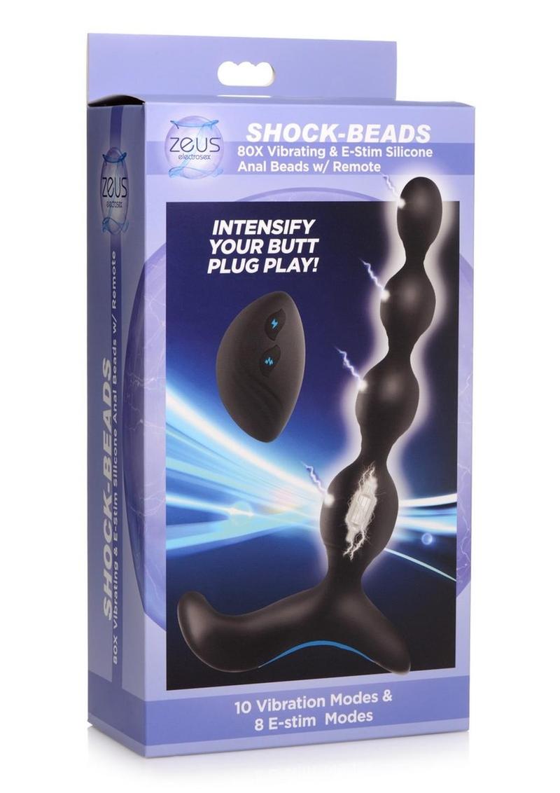 Zeus Shock Beads 80X Vibrating andamp; E-Stim Rechargeable Silicone Anal Beads with Remote Control