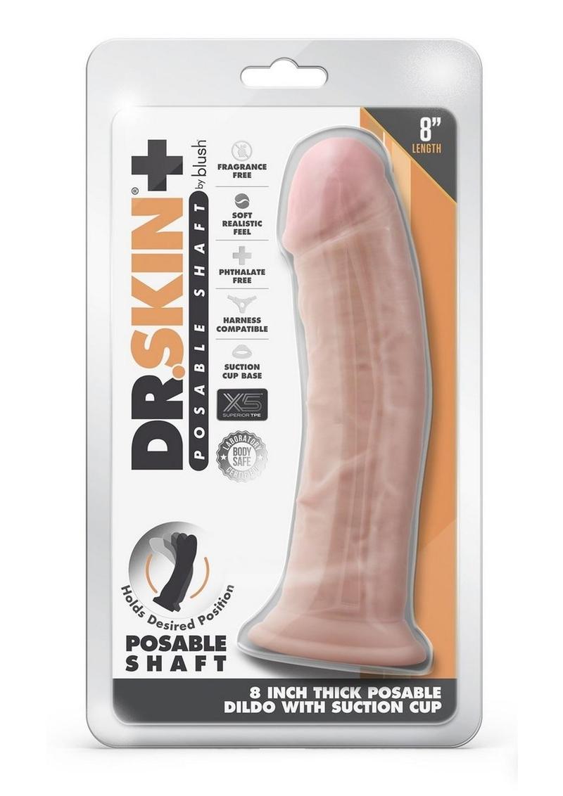 Dr. Skin Plus Thick Posable Dildo with Balls and Suction Cup 8in - Vanilla