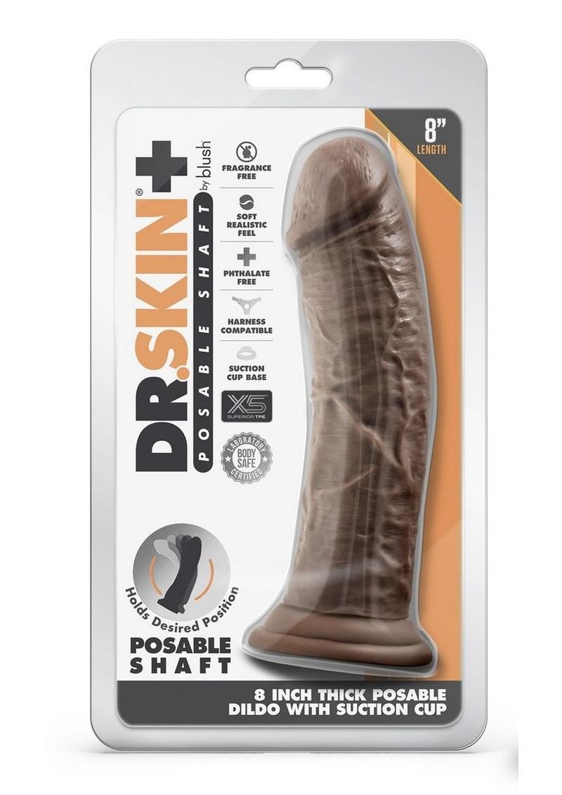 Dr. Skin Plus Thick Posable Dildo with Balls and Suction Cup 8in - Chocolate