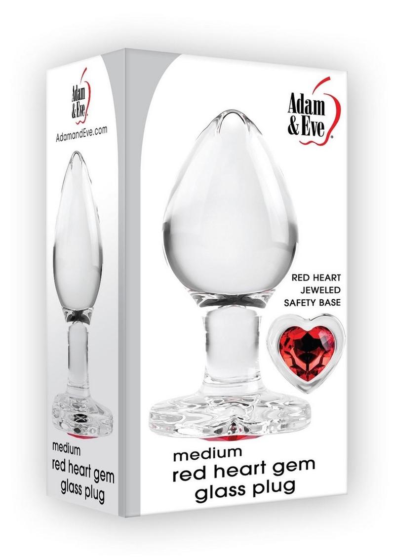 Adam andamp; Eve Red Heart Gem Glass Anal Plug - Medium - Red
