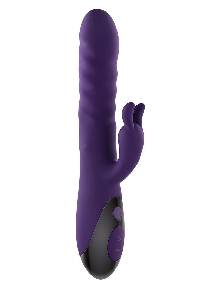 Rascally Rabbit Rechargeable Silicone Thrusting Rotating Vibrator - Purple