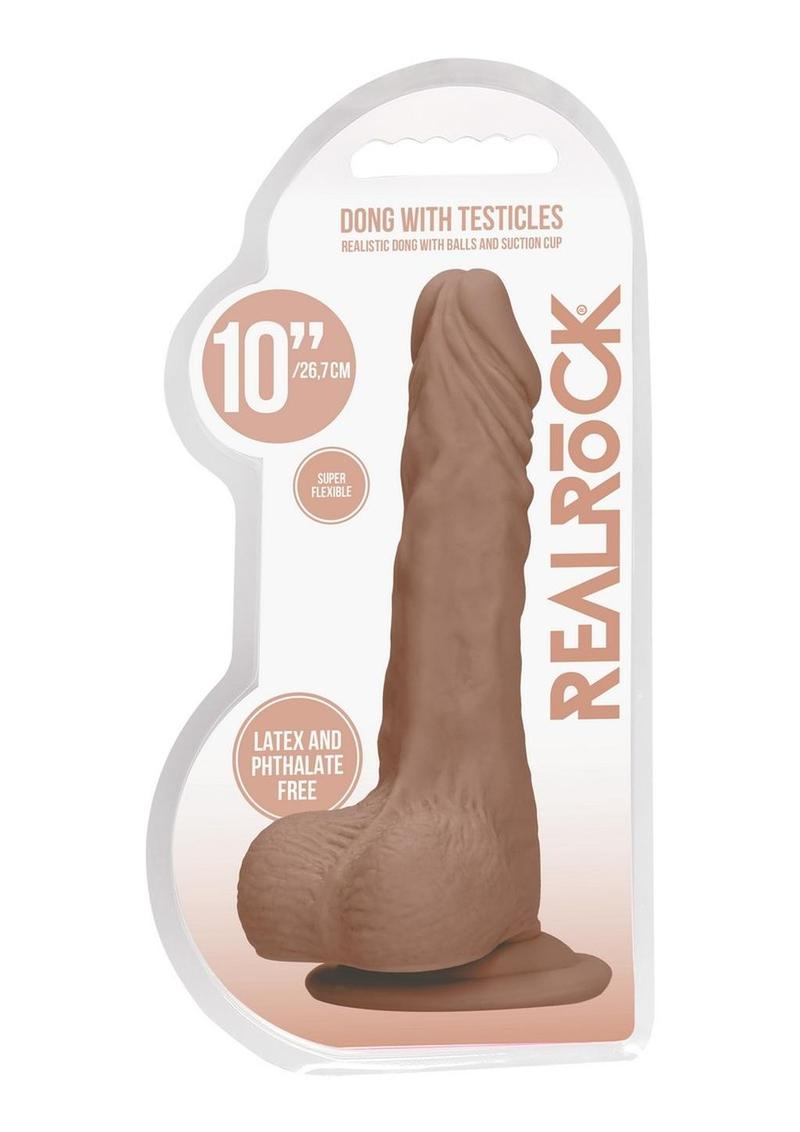 RealRock Skin Realistic Dildo With Balls 10in - Caramel