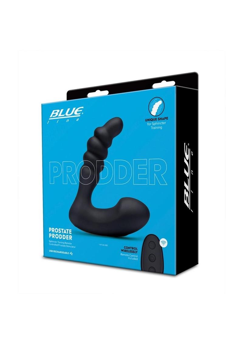 Blue Line Prodder Silicone Rechargeable Sphincter Training Remote Controlled Prostate Stimulator - Black