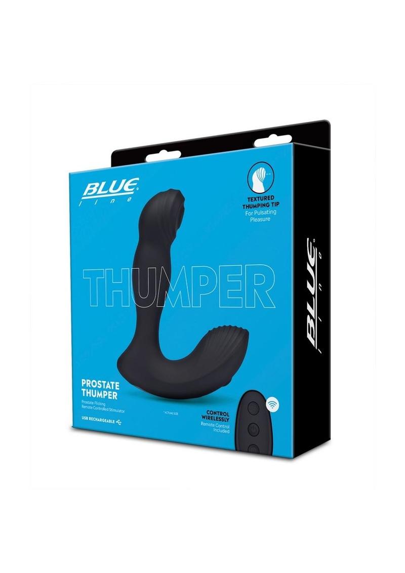 Blue Line Thumper Silicone Rechargeable Prostate Flicking Remote Controlled Stimulator - Black