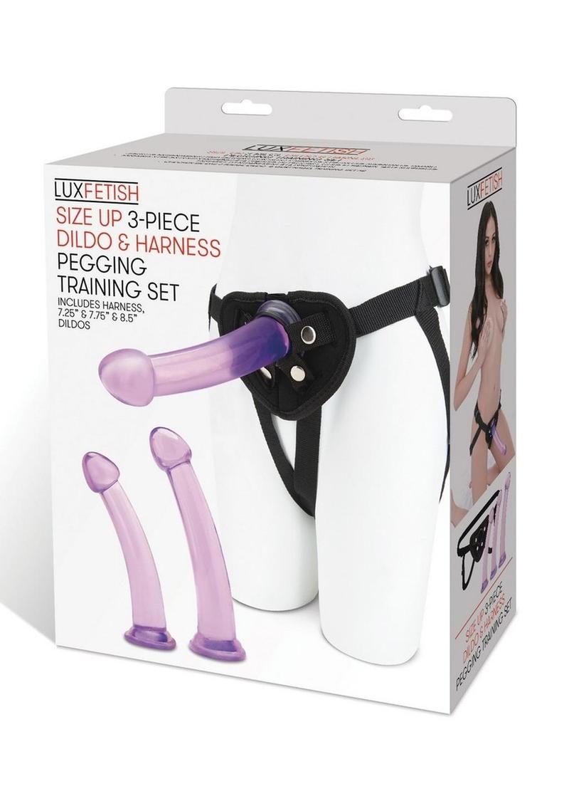 Lux Fetish Size Up Dildo and Harness Pegging Training Set (3 Piece) - Purple