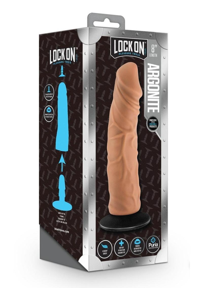 Lock On Argonite Dildo with Suction Cup Adapter 8in - Caramel