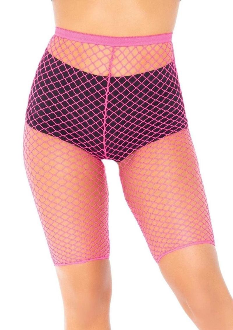 Leg Avenue Industrial Net Biker Shorts - O/S - Neon Pink