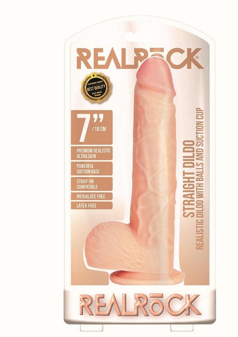 RealRock Curved Realistic Dildo with Balls and Suction Cup 7in - Vanilla