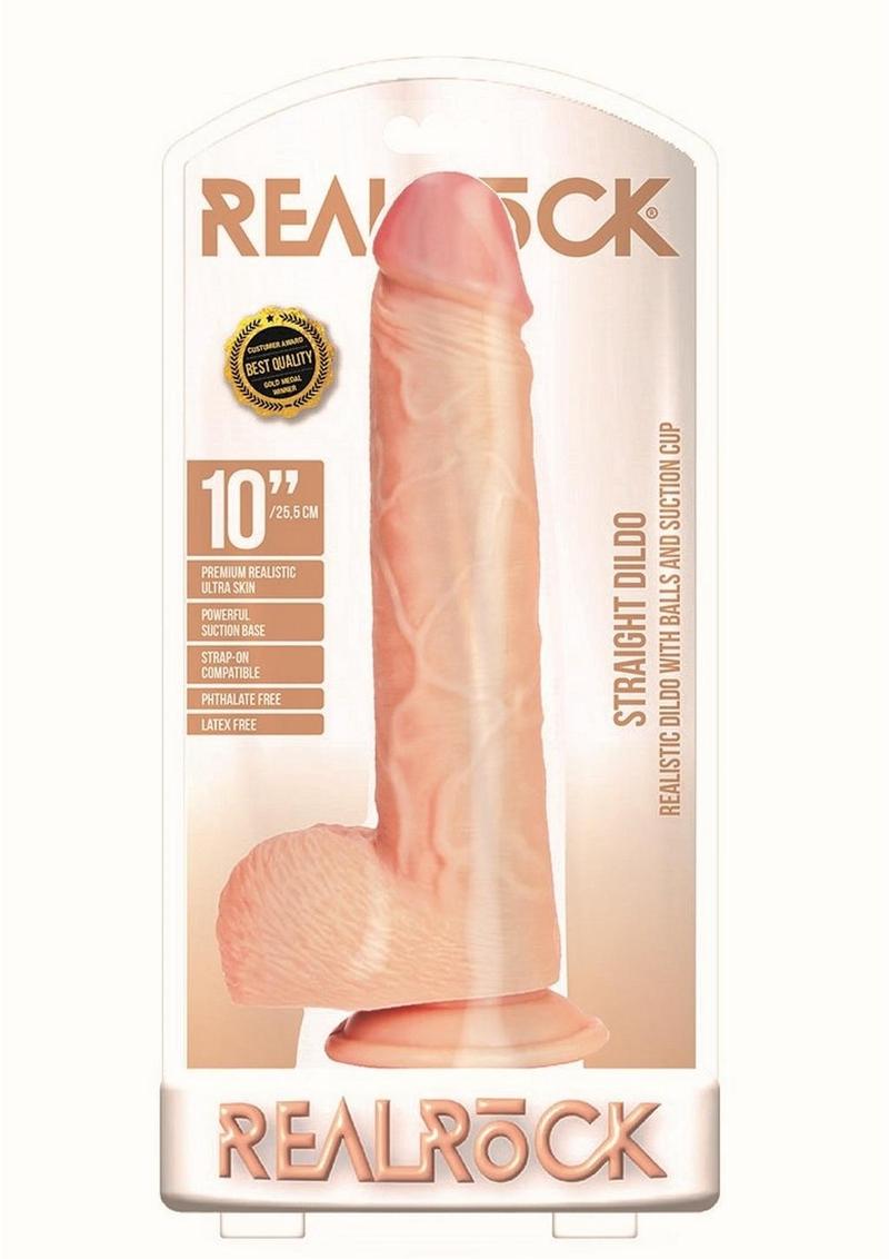 RealRock Curved Realistic Dildo with Balls and Suction Cup 10in - Vanilla