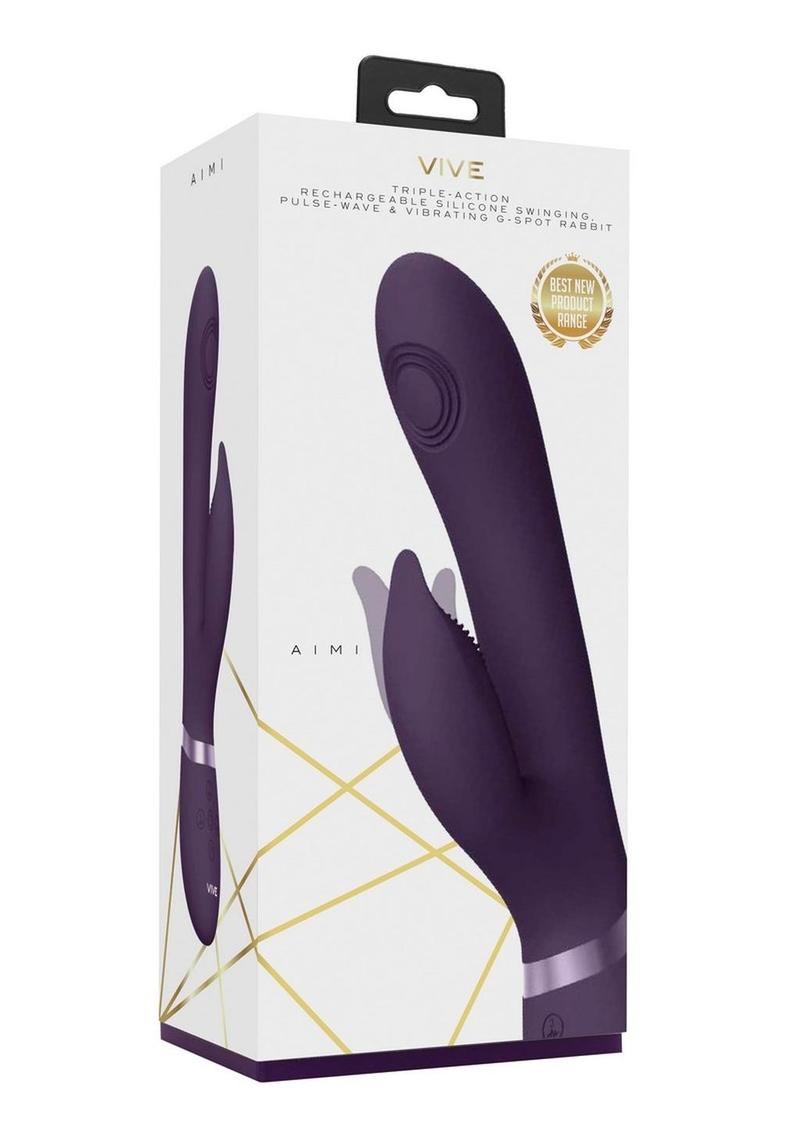 Vive Aimi Rechargeable Silicone Pulse Wave andamp; Vibrating G-Spot Rabbit - Purple